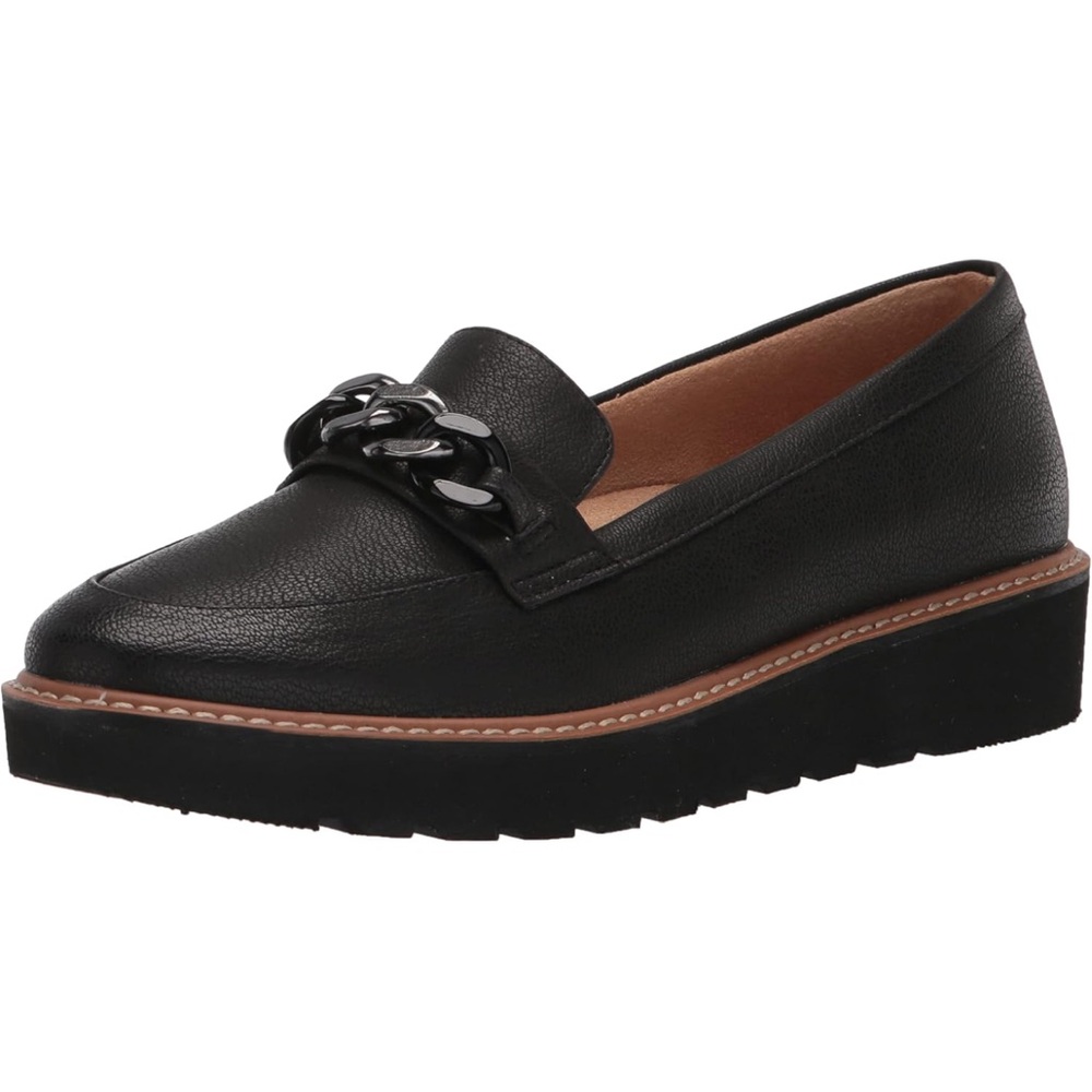 Naturalizer Emmal Silver Black Chain Platform Penny Loafer 12 Comfort Business - Picture 10 of 11